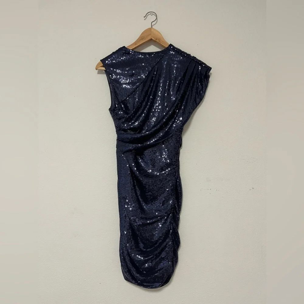 Alexander Wang Midnight Blue Sequin Mini Cowl Neck Cocktail Dress - Picture 5 of 9